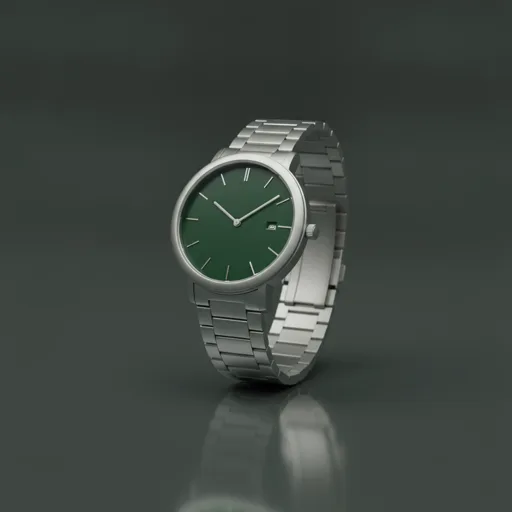 Steel watch with a green dial